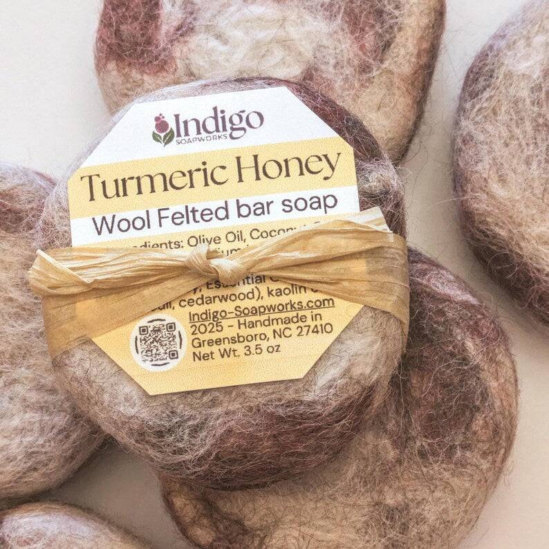Turmeric Honey Wool Felted Soap Bar